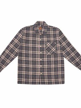 COMMON PEOPLE Jason Navy Beige Plaid Check Synthetic Woven Over Shirt, Size M